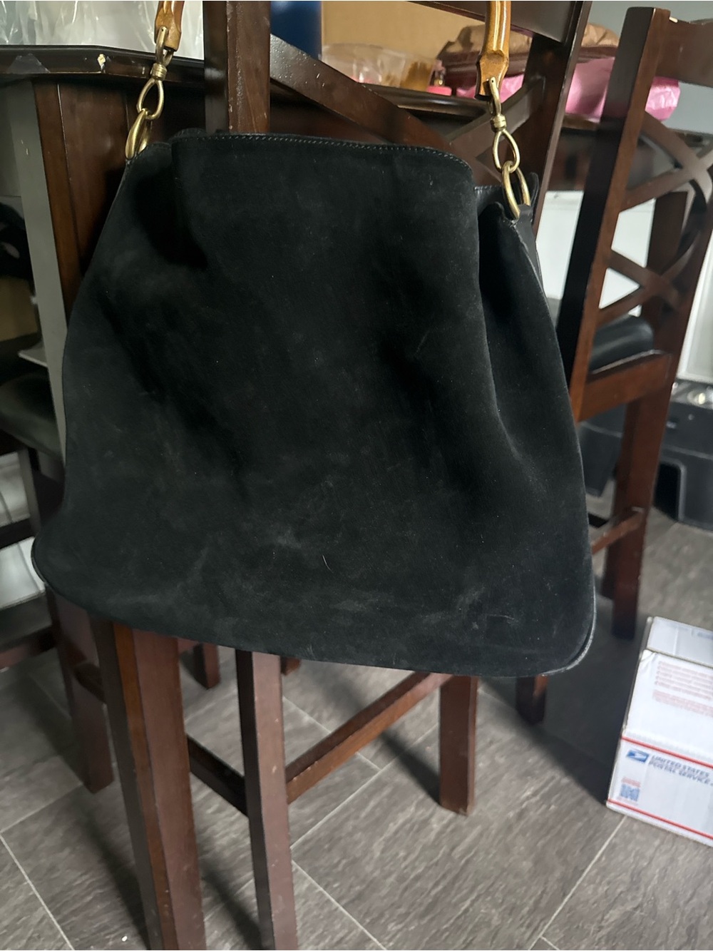 Authentic vintage Gucci bamboo handle black suede hobo bag Tom Ford era Italy 🇮🇹 - Picture 3 of 10
